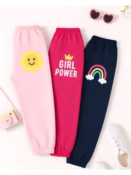 Googo Gaaga - Girls Multi-Colour Cotton Joggers (Pack of 3)