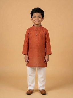 The Mom Store - Boys Rust Silk Blend Kurta with Pyjama