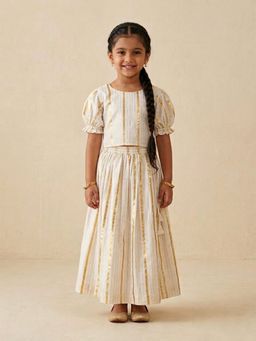 The Mom Store - Girls Off White Silk Blend Top with Skirt