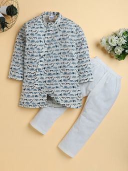 Polka Tots - Boys Cream Cotton Kurta with Pyjama