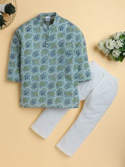 Polka Tots - Boys Green Cotton Kurta with Pyjama