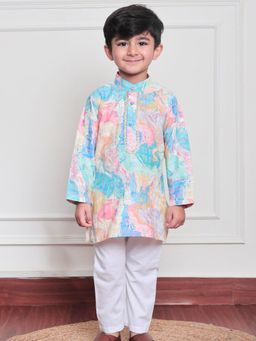 Polka Tots - Boys Blue Cotton Kurta with Pyjama