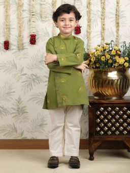 Polka Tots - Boys Green Cotton Kurta with Pyjama