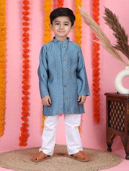 Polka Tots - Boys Blue Cotton Kurta with Pyjama