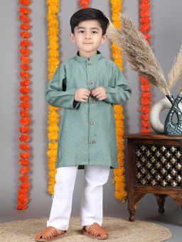 Polka Tots - Boys Green Cotton Kurta with Pyjama
