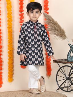 Polka Tots - Boys Navy Blue Cotton Kurta with Pyjama