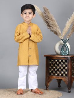 Polka Tots - Boys Yellow Cotton Kurta with Pyjama