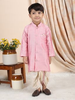 Polka Tots - Boys Pink Cotton Kurta with Dhoti