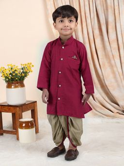 Polka Tots - Boys Wine Cotton Kurta with Dhoti