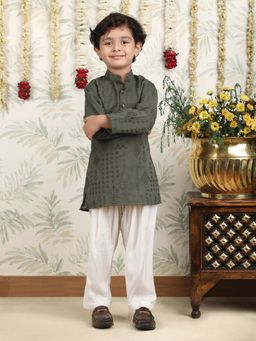 Polka Tots - Boys Green Cotton Kurta with Pyjama