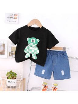 Googo Gaaga - Boys Black Cotton T-shirt with Shorts