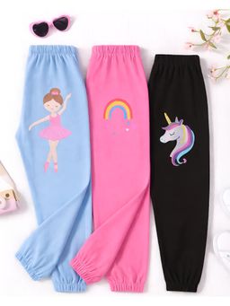 Googo Gaaga - Girls Multi-Colour Cotton Joggers (Pack of 3)