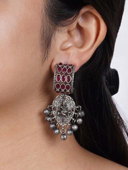 Teejh - Zainaz Silver Oxidised Stone Earring