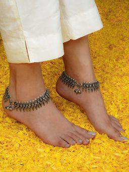 Teejh - Rasa Silver Oxidised Anklets