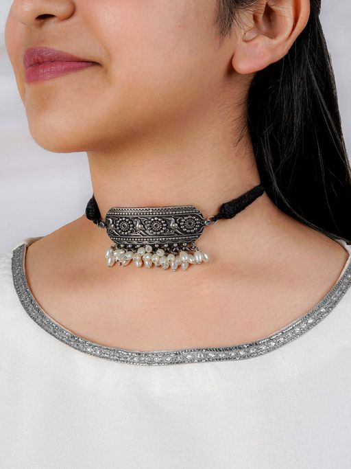 Teejh Shivangi Silver Oxidised Necklace