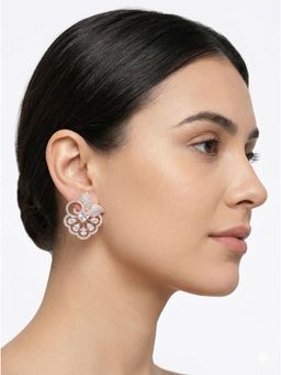 Adwitiya - White Rose Gold Floral Scallop Statement Studs