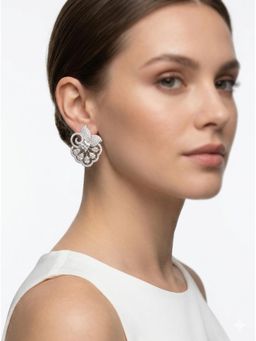 Adwitiya - White Rhodium Floral Scallop Statement Studs