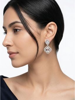 Adwitiya - White Rhodium-Plated Pear and Square Drop Earrings