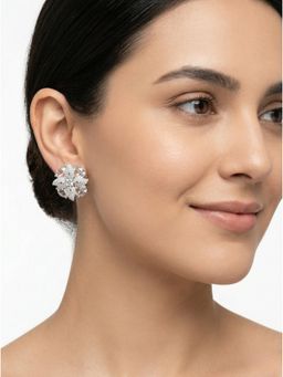 Adwitiya - White Rhodium-Plated Crystal Bloom Statement Studs