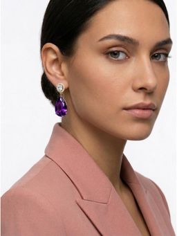 Adwitiya - Gold-Plated Purple Amethyst-Style Teardrop Earrings