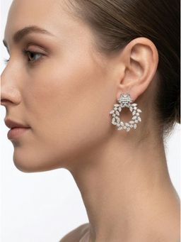 Adwitiya - White Rhodium-Plated Floral Wreath Statement Earrings
