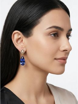 Adwitiya - Gold-Plated Royal Blue Sapphire-Style Drop Earrings