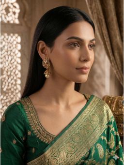 Adwitiya - Multi-Color Antique Gold Peacock Jhumki Earrings with Pearl Drop