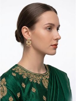 Adwitiya - White Antique Gold Stone-Studded Floral Earrings
