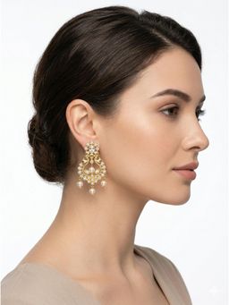 Adwitiya - White Antique Gold Royal Peacock Wreath Earrings with Pearl Drops