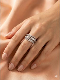 Adwitiya - White Rhodium Multi-Layer Criss-Cross Adjustable Ring