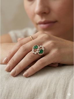 Adwitiya - Green Rose Gold Dual Emerald Oval Designer Adjustable Ring