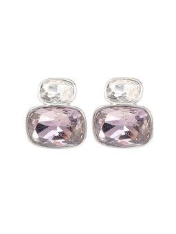 MINJI AND CO. - Silver Plated Cz Stud Earrings White Purple Dual Tone Anti Tarnish Push Back