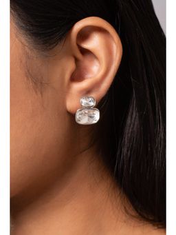 MINJI AND CO. - Silver Plated Cz Stud Earrings White Minimal Anti Tarnish Push Back