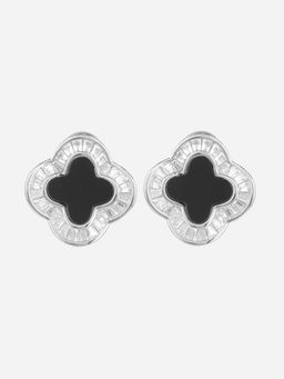 MINJI AND CO. - Silver Plated Black Onyx Cz Stud Earrings Anti Tarnish Push Back