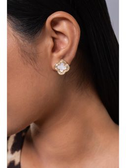 MINJI AND CO. - White Gold Plated Mother Of Pearl Cz Stud Earrings Anti Tarnish Push Back