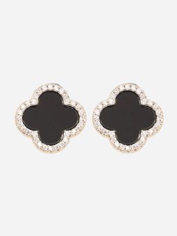 MINJI AND CO. - Gold Plated Black Onyx Cz Stud Earrings Minimal Anti Tarnish Push Back