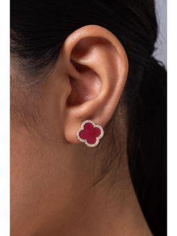 MINJI AND CO. - Gold Plated Red Onyx Cz Stud Earrings Minimal Anti Tarnish Push Back