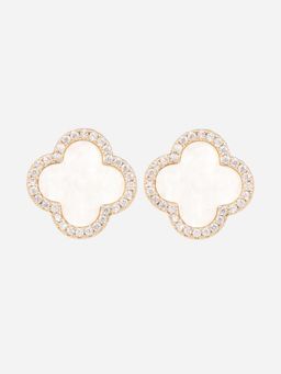 MINJI AND CO. - White Gold Plated Mother Of Pearl Cz Stud Earrings Premium Anti Tarnish