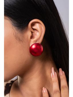 MINJI AND CO. - Gold Plated Red Enamel Statement Earrings Anti Tarnish Push Back