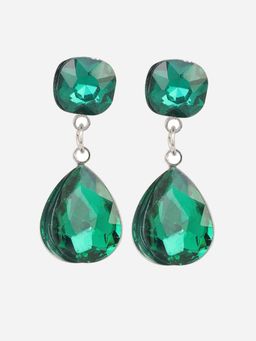 MINJI AND CO. - Silver Plated Green Cz Drop Earrings Minimal Anti Tarnish Push Back