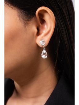 MINJI AND CO. - White Silver Plated Cz Drop Earrings Minimal Anti Tarnish Push Back