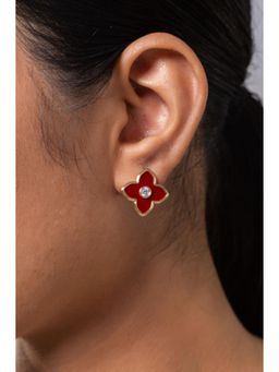 MINJI AND CO. - Gold Plated Red Onyx Cz Stud Earrings Premium Anti Tarnish