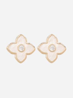 MINJI AND CO. - White Gold Plated Mother Of Pearl Cz Stud Earrings Premium Anti Tarnish