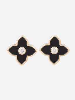 MINJI AND CO. - Gold Plated Black Onyx Cz Stud Earrings Premium Anti Tarnish