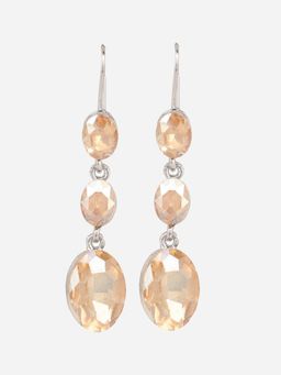 MINJI AND CO. - Gold Silver Plated Three Drop Cz Earrings Champagne Anti Tarnish