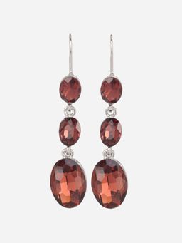 MINJI AND CO. - Silver Plated Three Drop Cz Earrings Brown Anti Tarnish