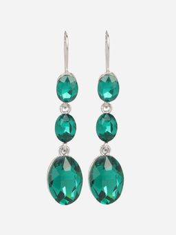 MINJI AND CO. - Silver Plated Three Drop Cz Earrings Green Anti Tarnish