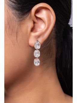 MINJI AND CO. - Silver Plated Three Drop Cz Earrings White Minimal