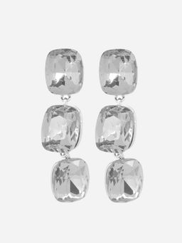 MINJI AND CO. - Silver Plated Three Drop Cz Earrings Clear Minimal
