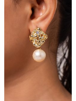 MINJI AND CO. - White Gold Plated Cz Shell Pearl Drop Earrings Premium Anti Tarnish